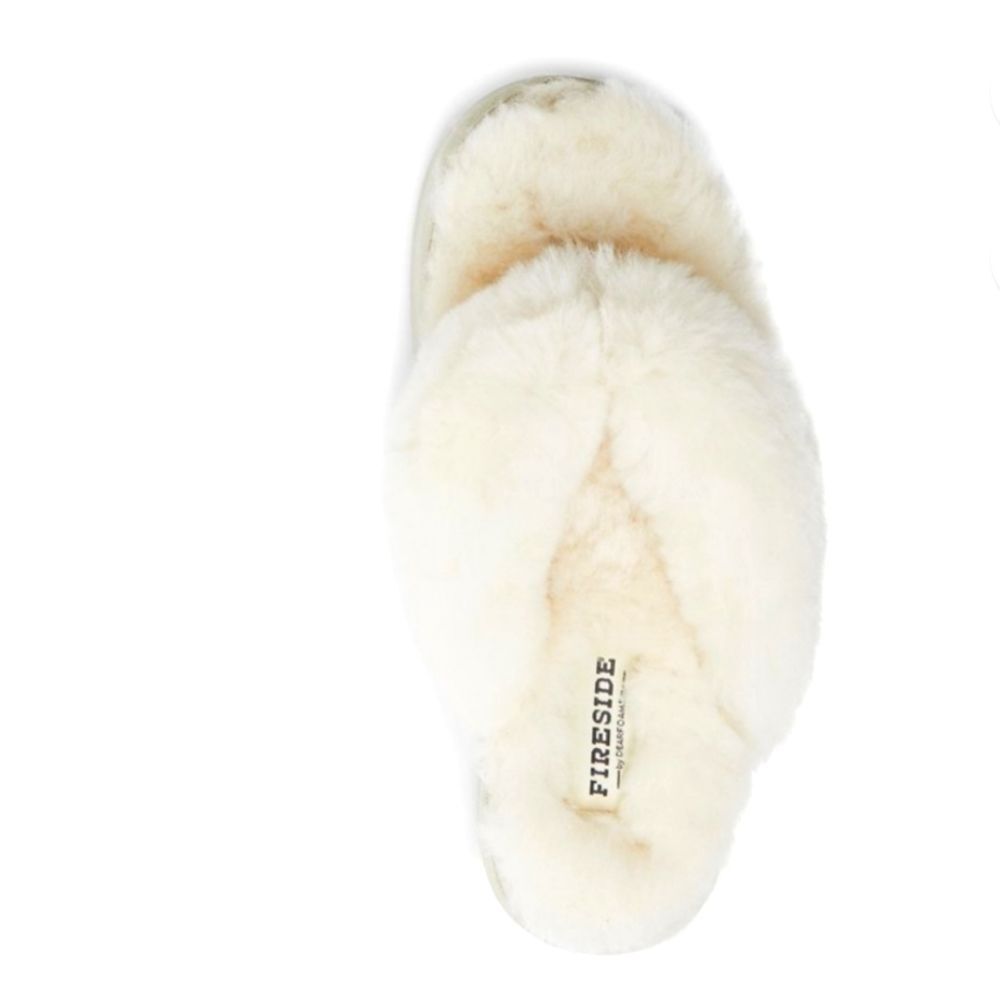 Fireside By Dearfoams Shearling Auburn Slippers- Natural